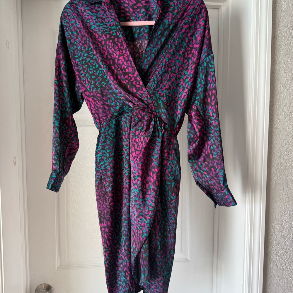 Express Purple and Teal Patterned Dress
